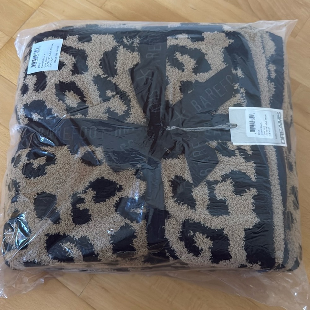 Barefoot Dreams Tan and Black Animal Print Throw